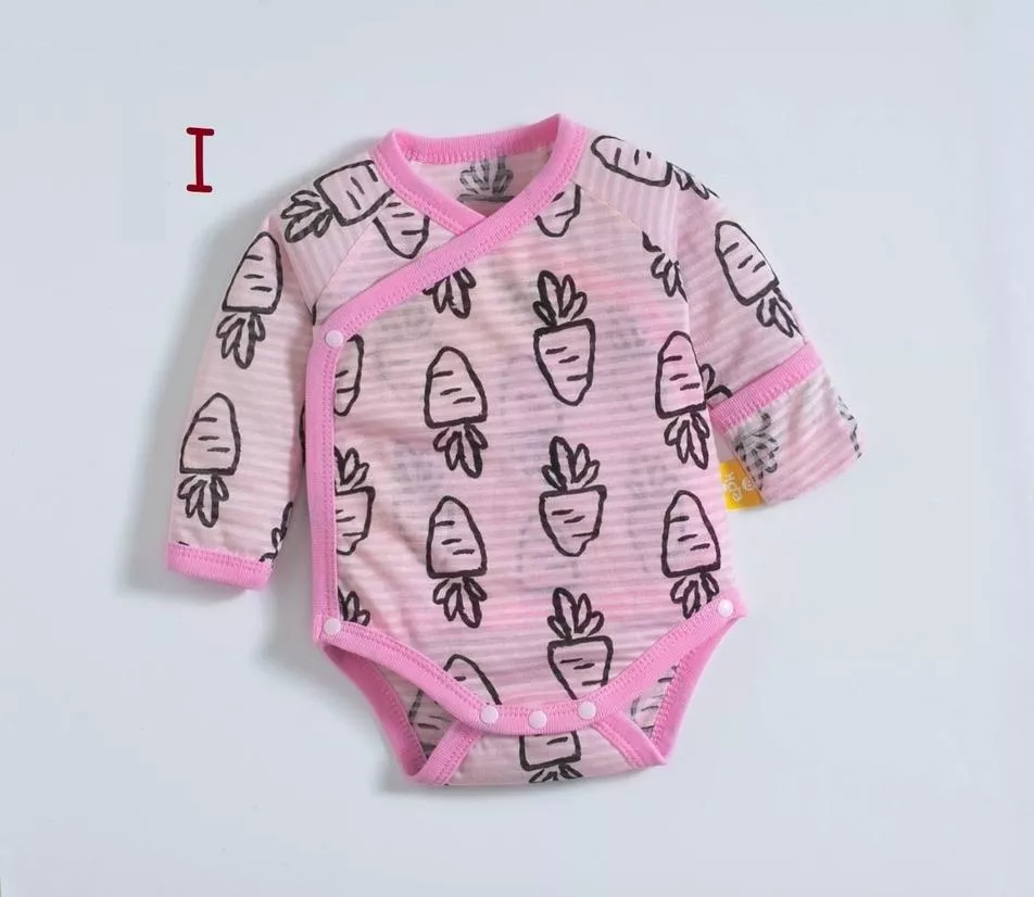 粉紅蘿蔔竹節護手長袖包屁衣