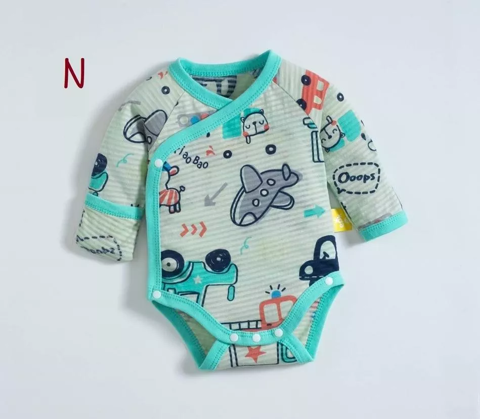 交通工具竹節護手長袖包屁衣(藍)