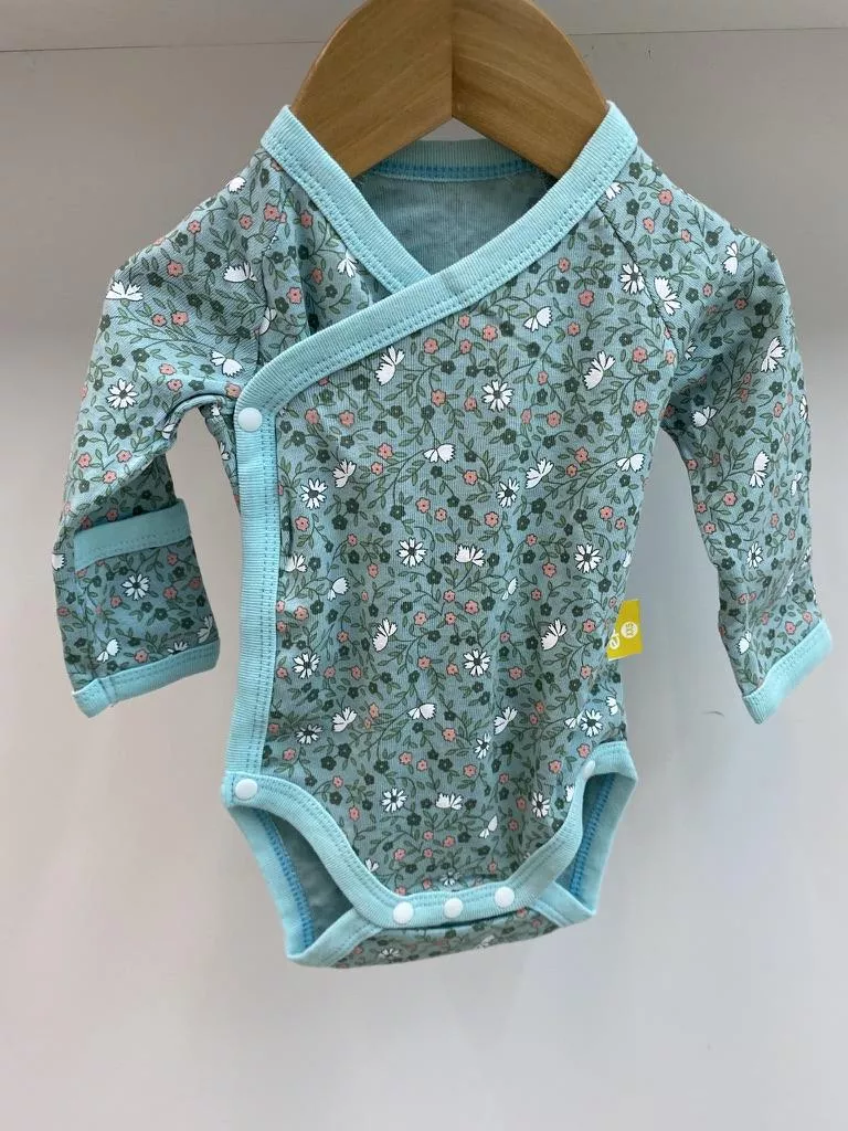 典雅綠花護手長袖包屁衣