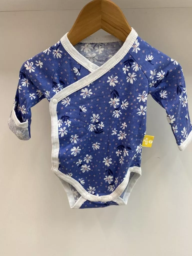 復古藍花護手長袖包屁衣