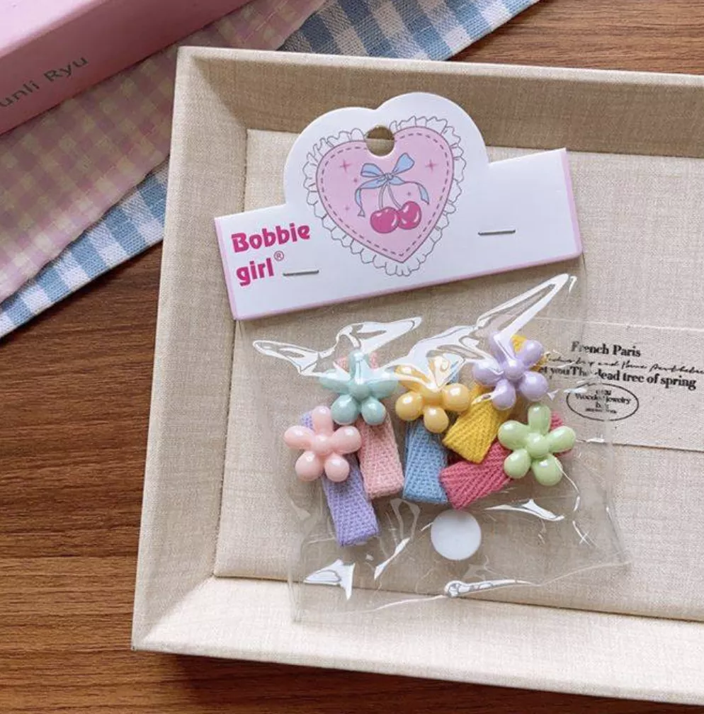 小花緞帶髮夾-10入