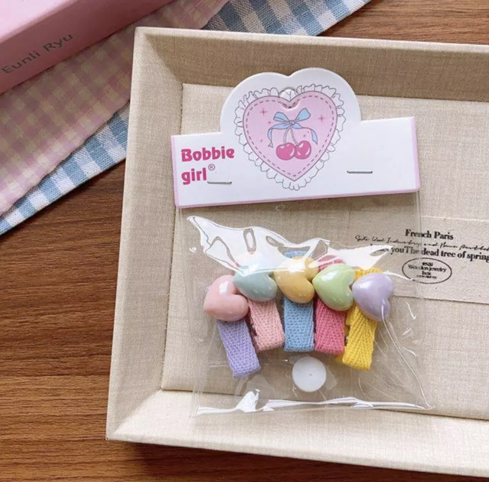 愛心緞帶髮夾-10入