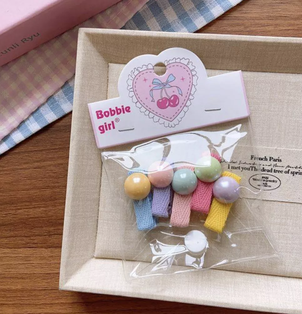 圓球緞帶髮夾-10入