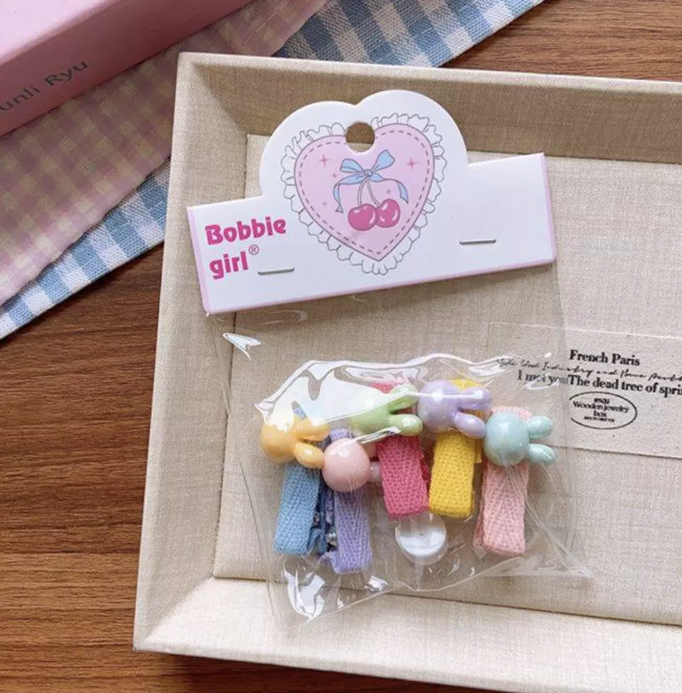 兔兔緞帶髮夾-10入