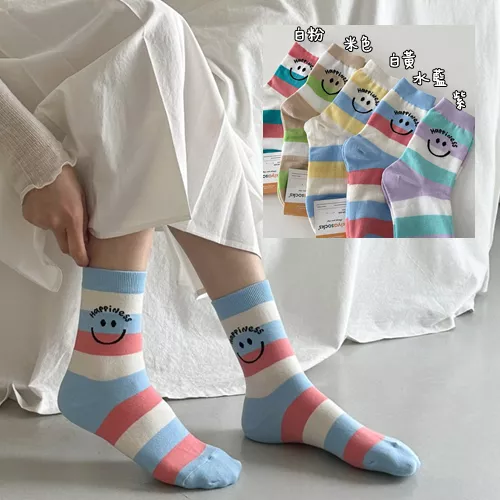 🇰🇷 彩色條紋微笑襪-5色