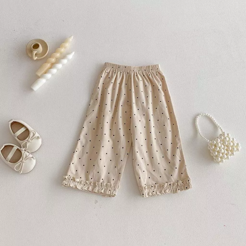 波點下擺花邊寬褲