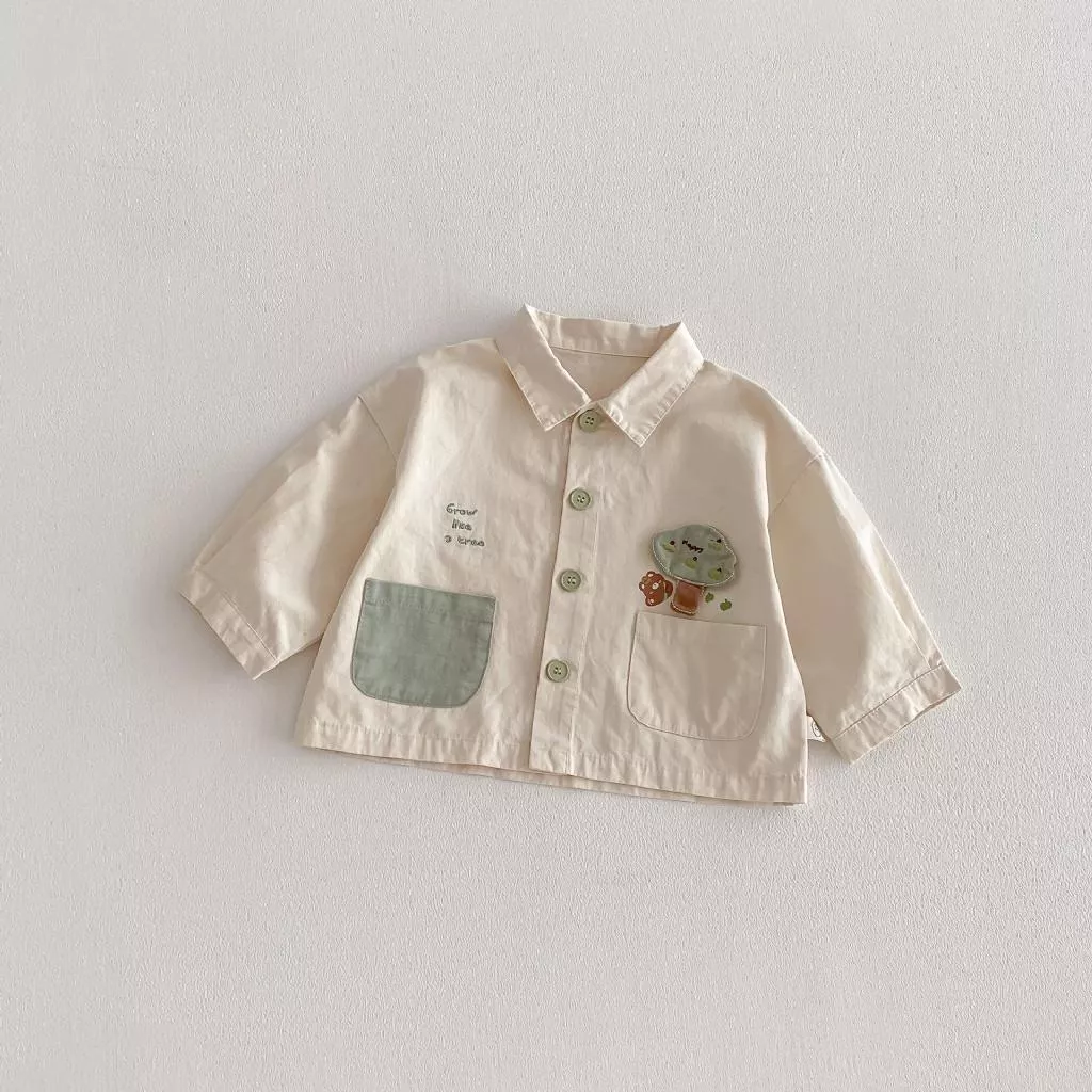 翻領貼標小樹襯衫外套
