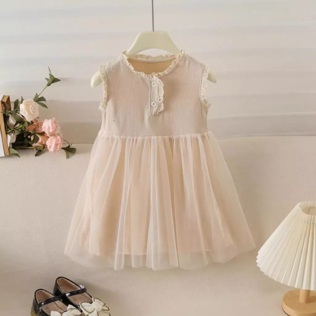 純色網紗拼接背心裙