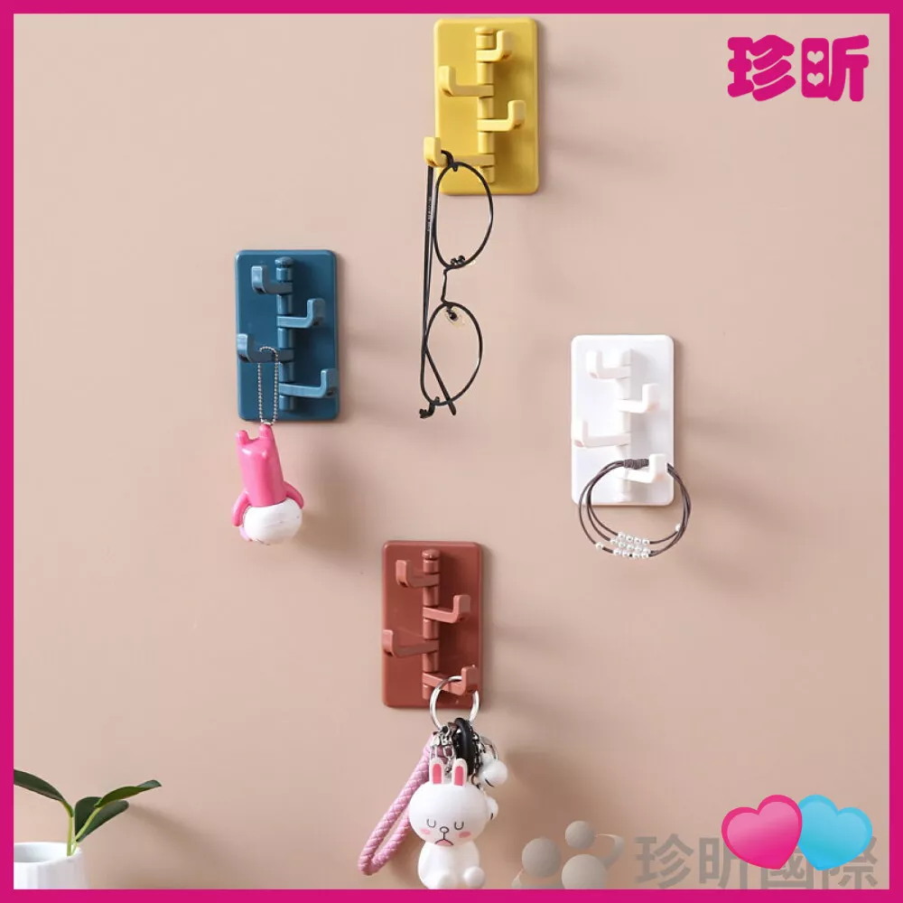 JS LIFE【珍昕】創意無痕掛鉤 約長9.5 寬5.5cm 4色隨機 廚房壁掛 浴室門鉤 免打孔 牆壁掛鉤