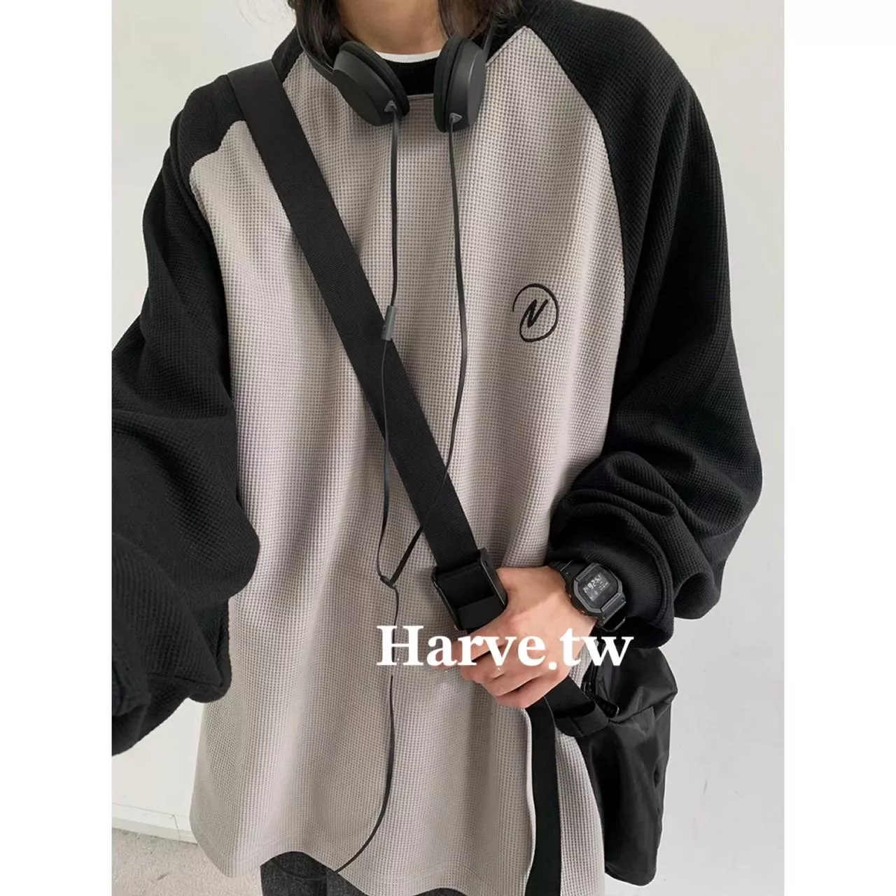 撞色華夫格薄款衛衣