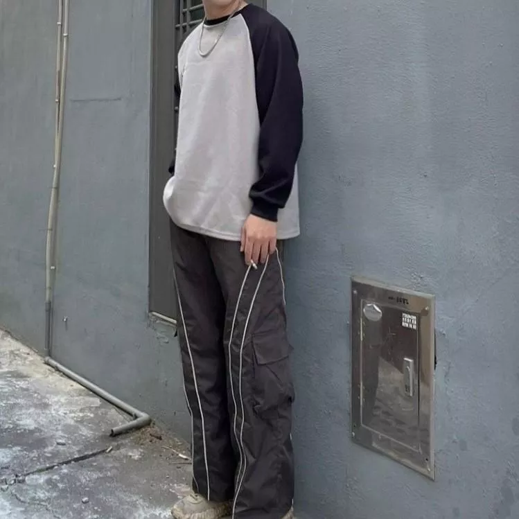 運動線條美式鬆緊寬褲