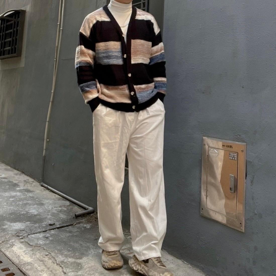 秋冬條紋開衫毛衣外套