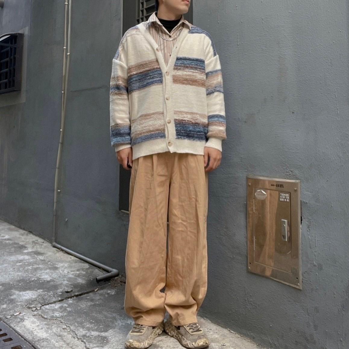 秋冬條紋開衫毛衣外套