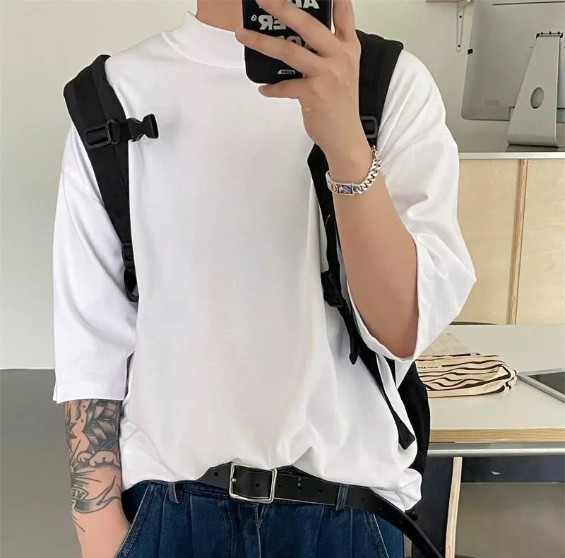 半高領素面短袖