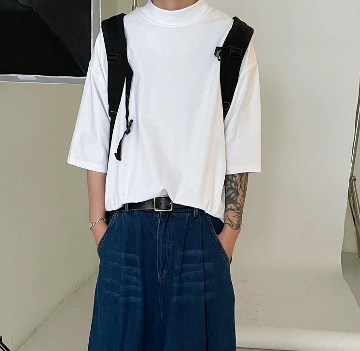 半高領素面短袖