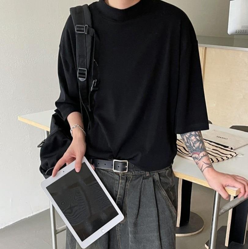 半高領素面短袖