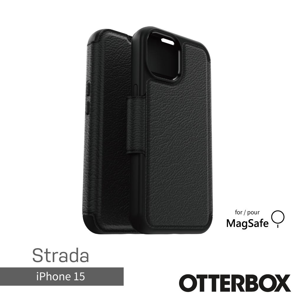 【OtterBox】OtterBox  iPhone 15 6.1吋 Strada 步道者系列真皮掀蓋保護殼-黑(支援MagSafe)