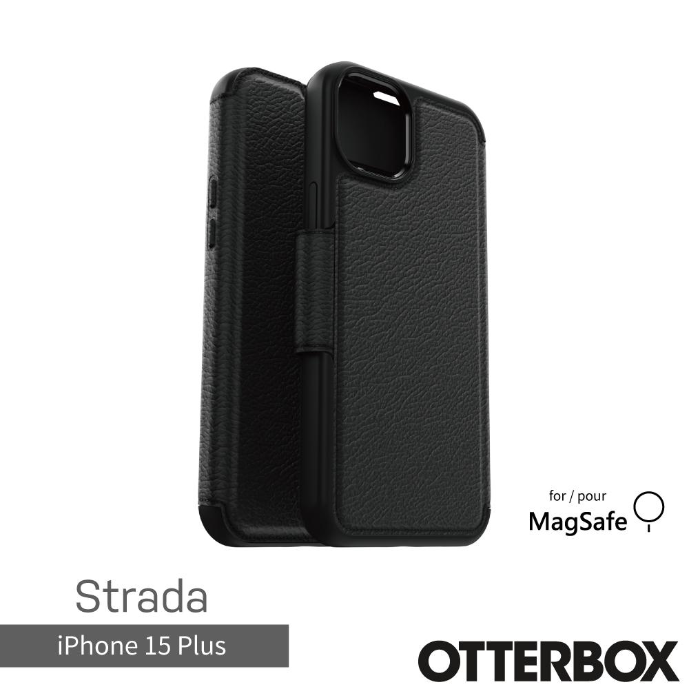 【OtterBox】OtterBox  iPhone 15 Plus 6.7吋 Strada 步道者系列真皮掀蓋保護殼-黑(支援MagSafe)