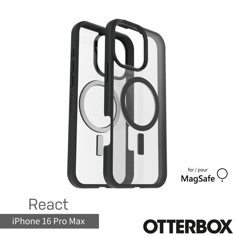 【OtterBox】iPhone 16 Pro Max 6.9吋 React 輕透防摔殼-黑透(支援MagSafe)