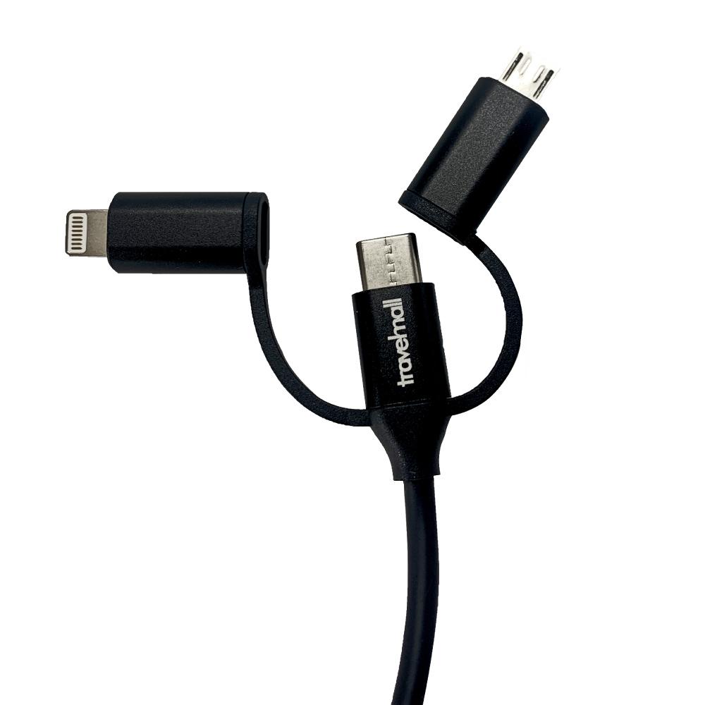 Travelmall 5IN1 Type-C / USB-A 1M 環保再生數據/快充線-Lightning, Micro-USB &USB-C cable-金