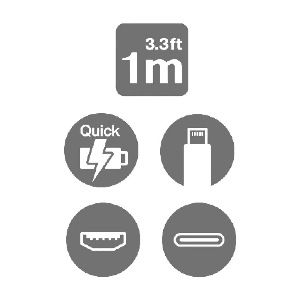 Travelmall 5IN1 Type-C / USB-A 1M 環保再生數據/快充線-Lightning, Micro-USB &USB-C cable-金