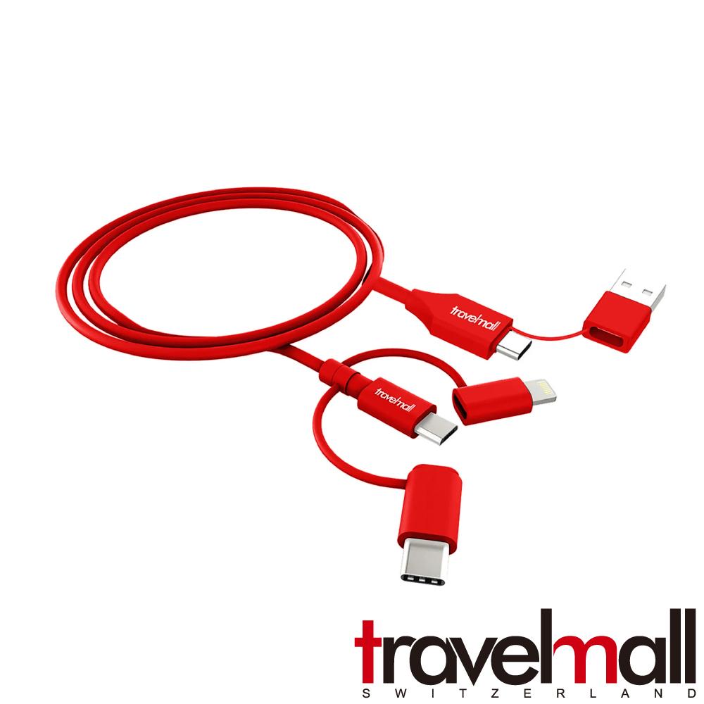 Travelmall 5IN1 Type-C / USB-A 1M 數據/快充線-Lightning, Micro-USB &USB-C cable-紅