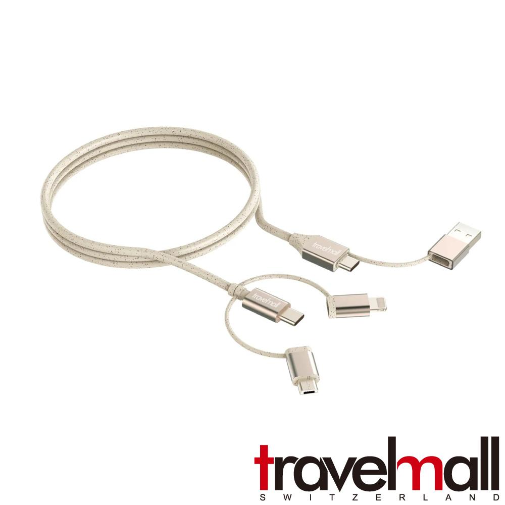 Travelmall 5IN1 Type-C / USB-A 1M 環保再生數據/快充線-Lightning, Micro-USB &USB-C cable-金