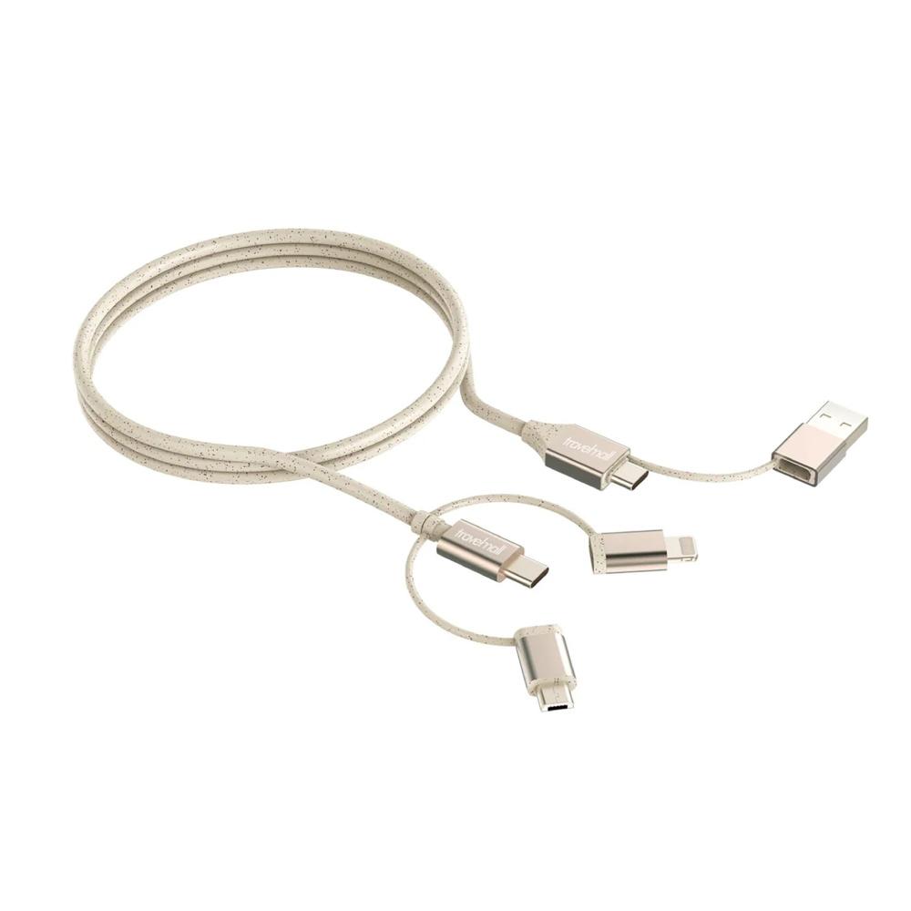 Travelmall 5IN1 Type-C / USB-A 1M 環保再生數據/快充線-Lightning, Micro-USB &USB-C cable-金