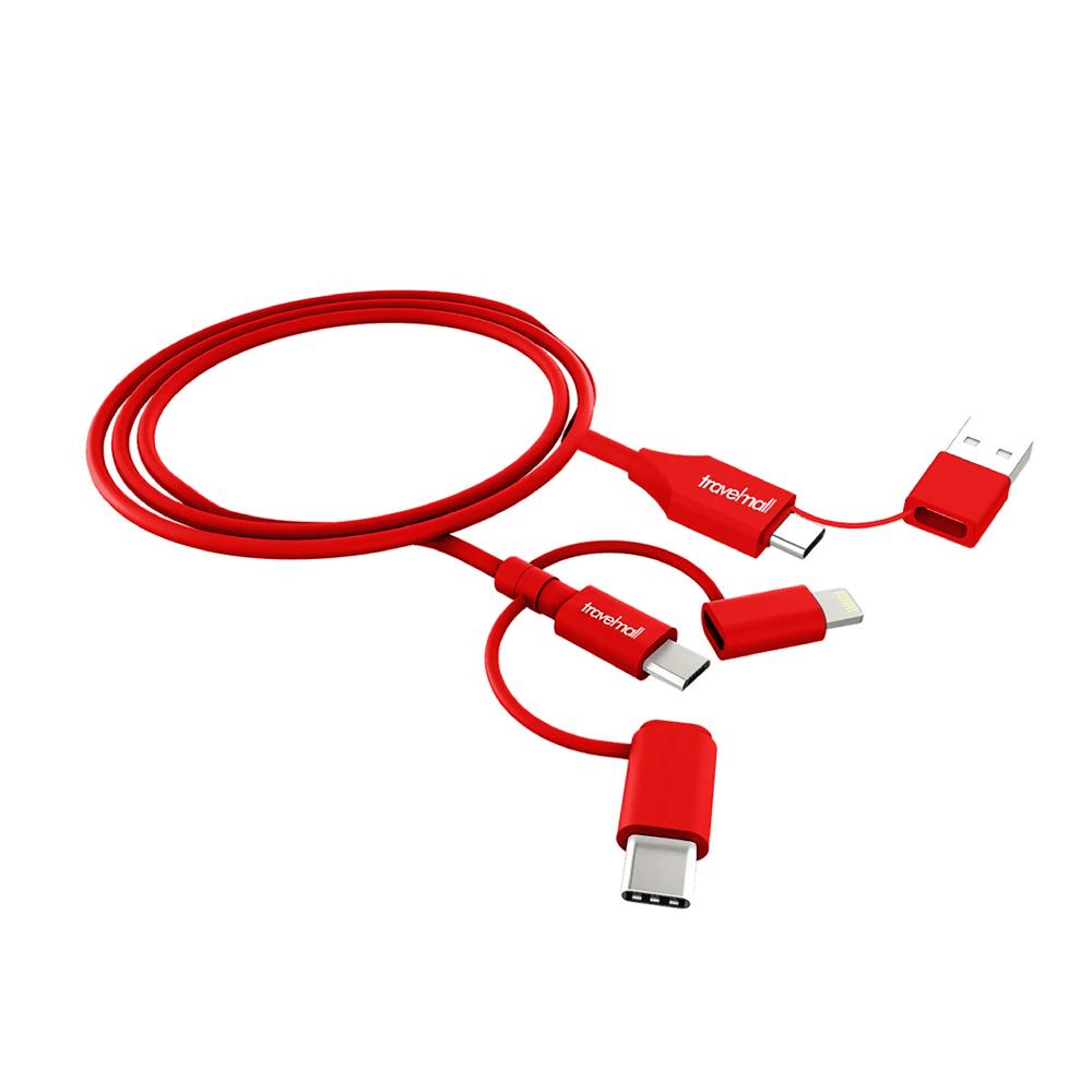 Travelmall 5IN1 Type-C / USB-A 1M 數據/快充線-Lightning, Micro-USB &USB-C cable-紅