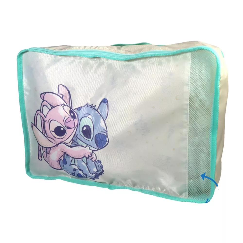 EverWin 迪士尼正版授權_史迪奇+安琪抱抱旅行收納袋 L (綠)