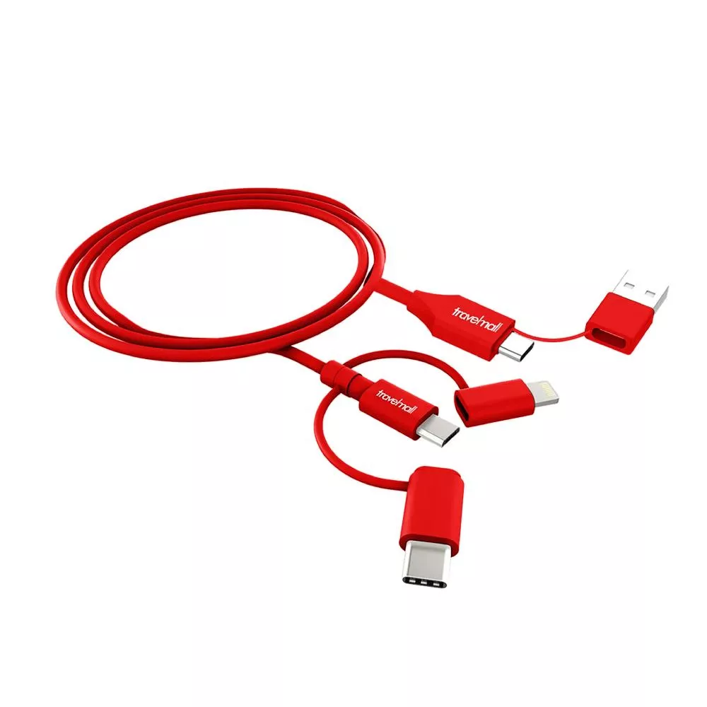 Travelmall 5IN1 Type-C / USB-A 1M 數據/快充線-Lightning, Micro-USB &amp; USB-C cable-紅