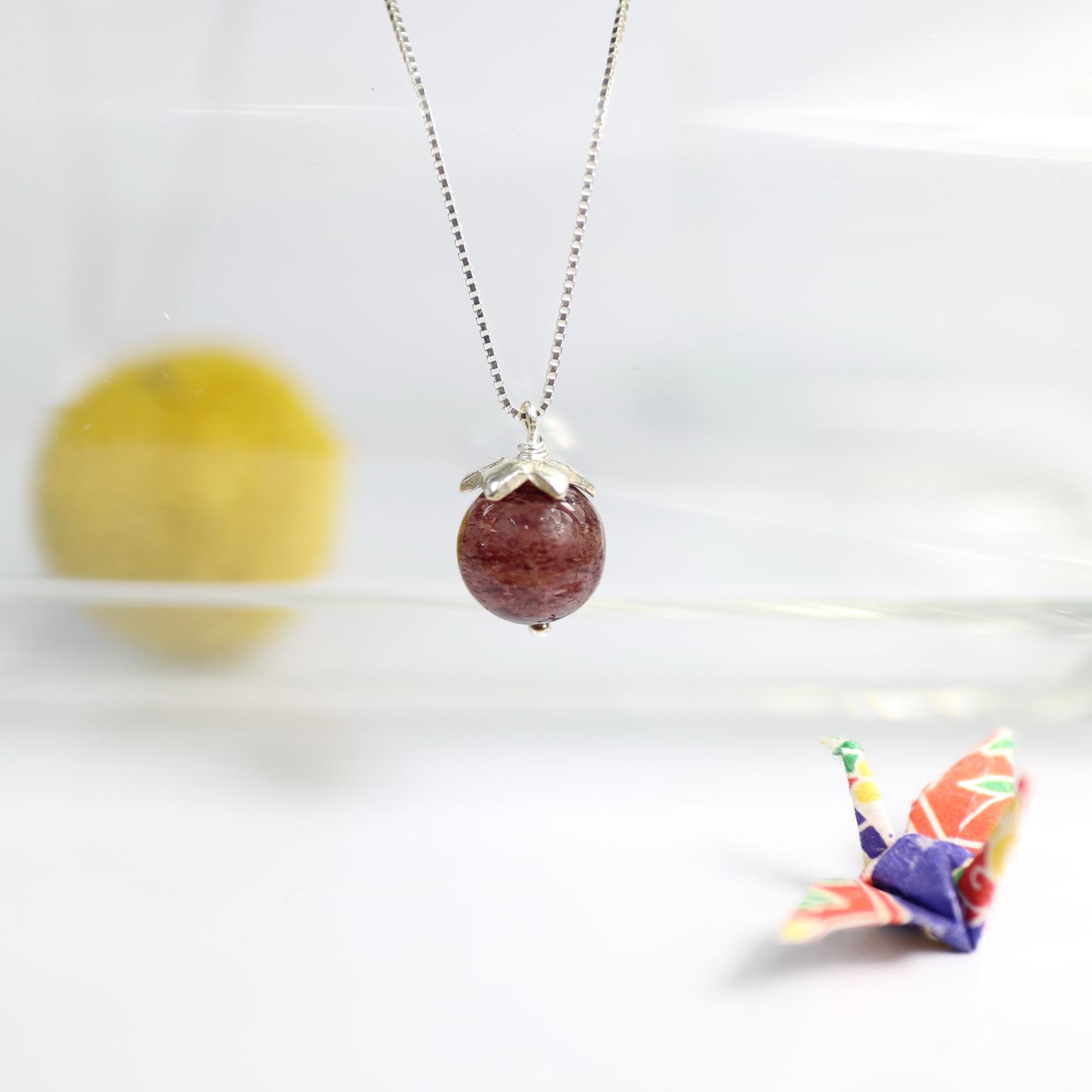 小果實水晶/士多啤梨水晶925純銀項鍊