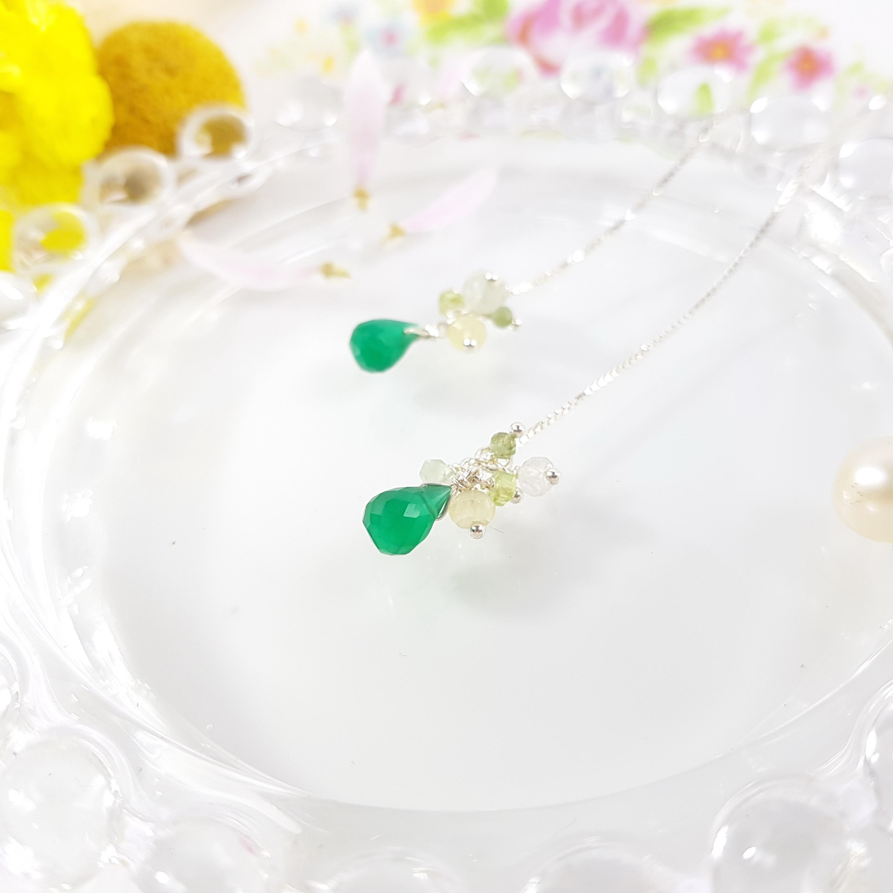 優雅小妞系列 - 森林綠瑪瑙純銀耳鍊 &lt;5月誕生石&gt; Green Agate