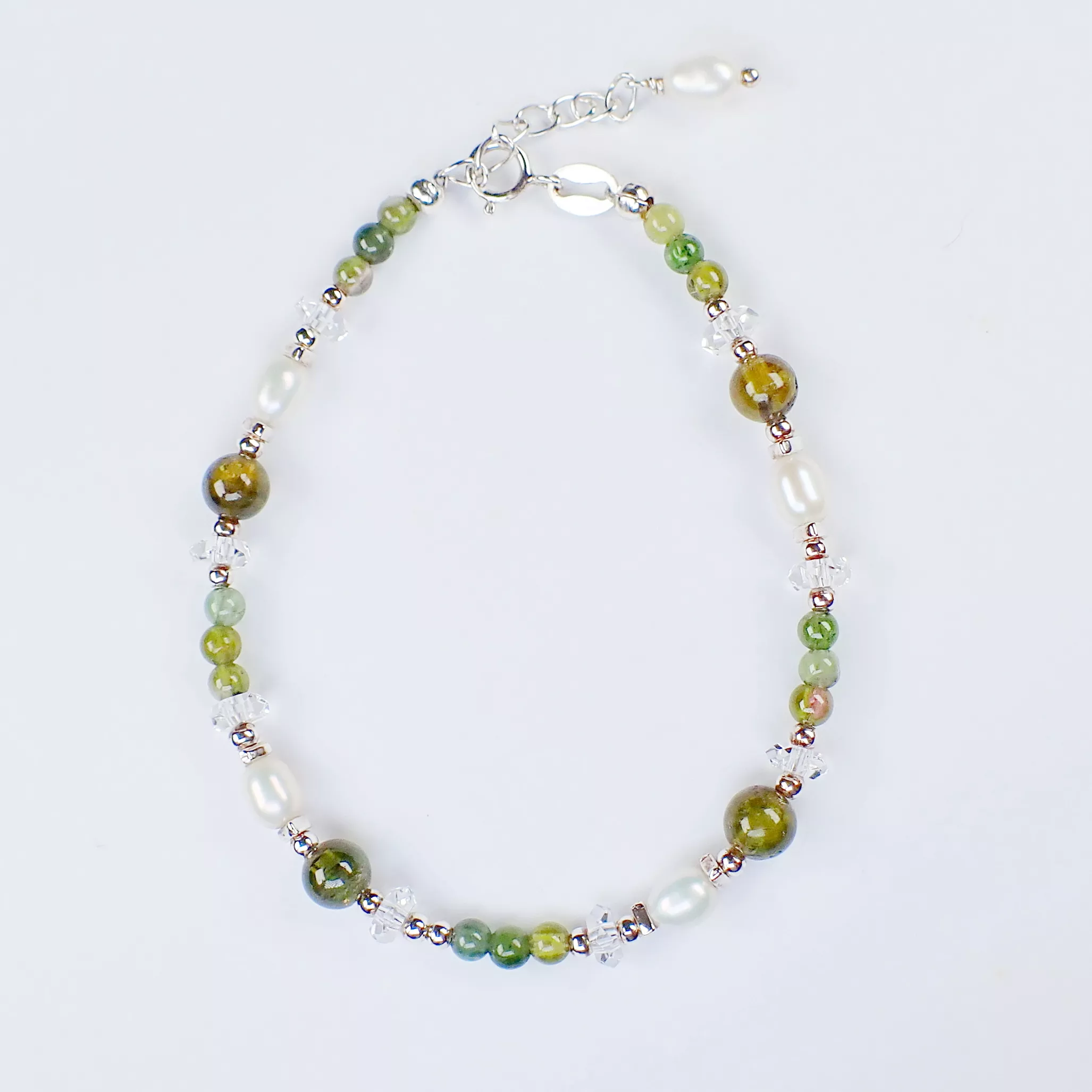 GARLAND系列_綠碧璽_白水晶_珍珠純銀手鍊