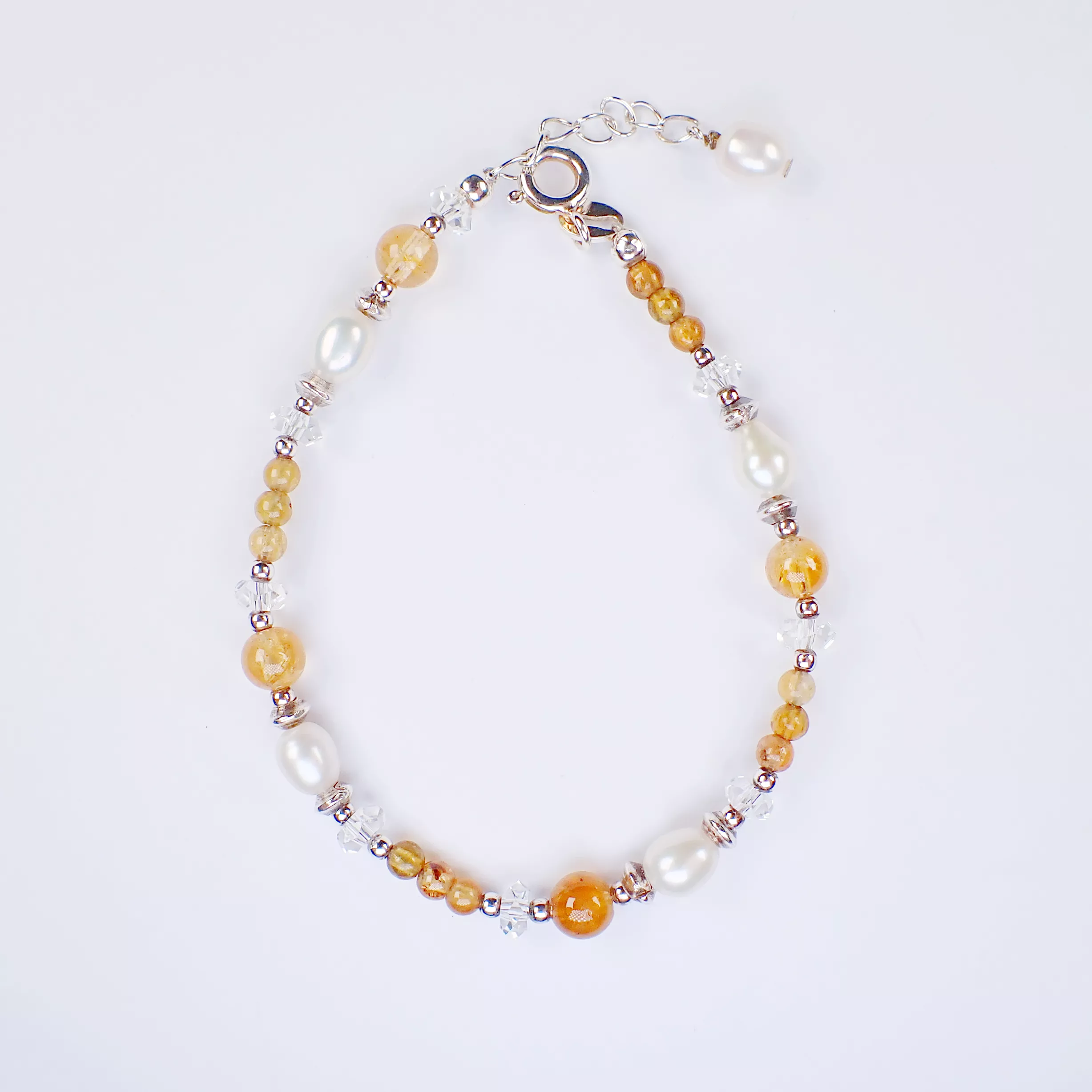 GARLAND系列_黃碧璽_白水晶_珍珠純銀手鍊