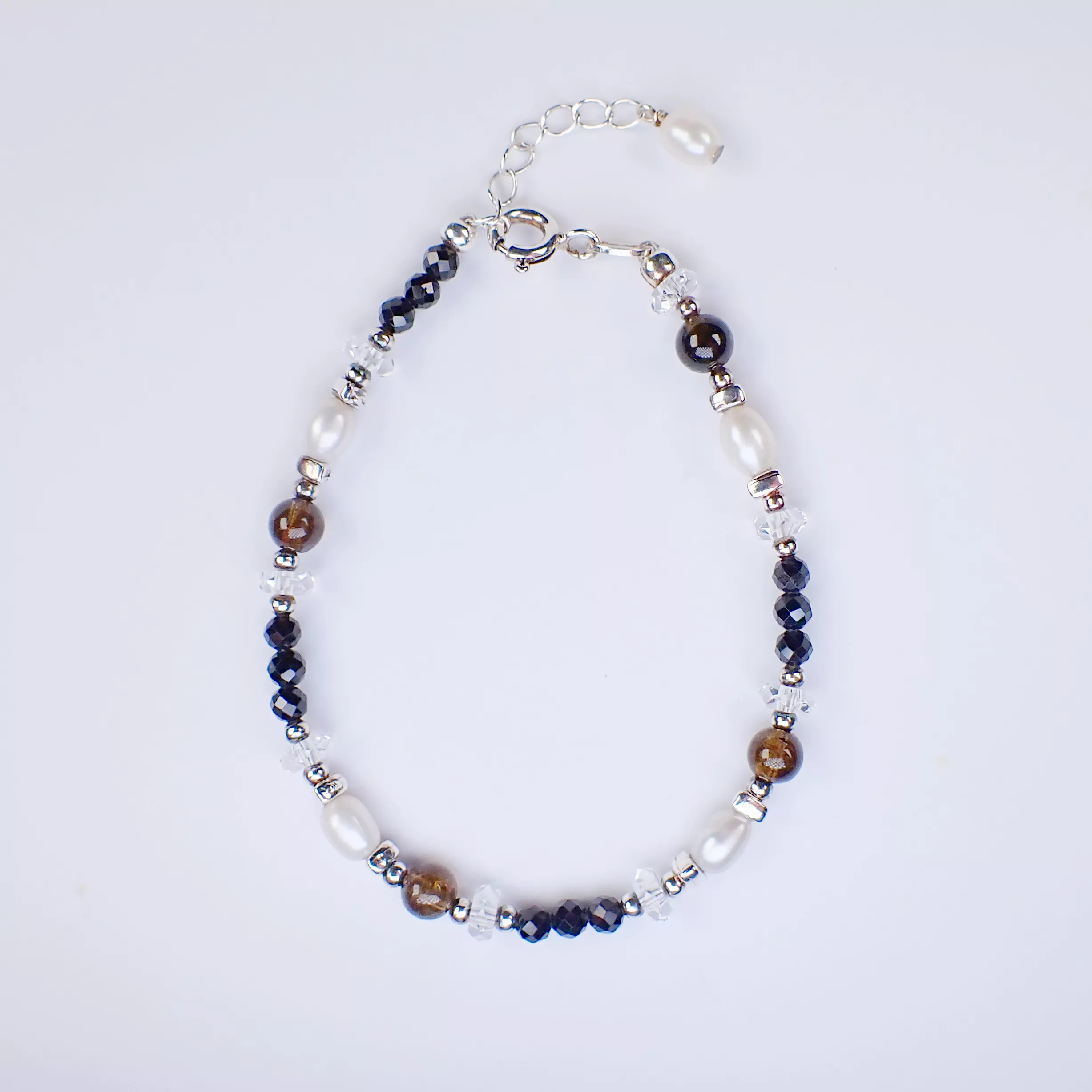 GARLAND系列_黑碧璽_尖晶石_白水晶_珍珠純銀手鍊