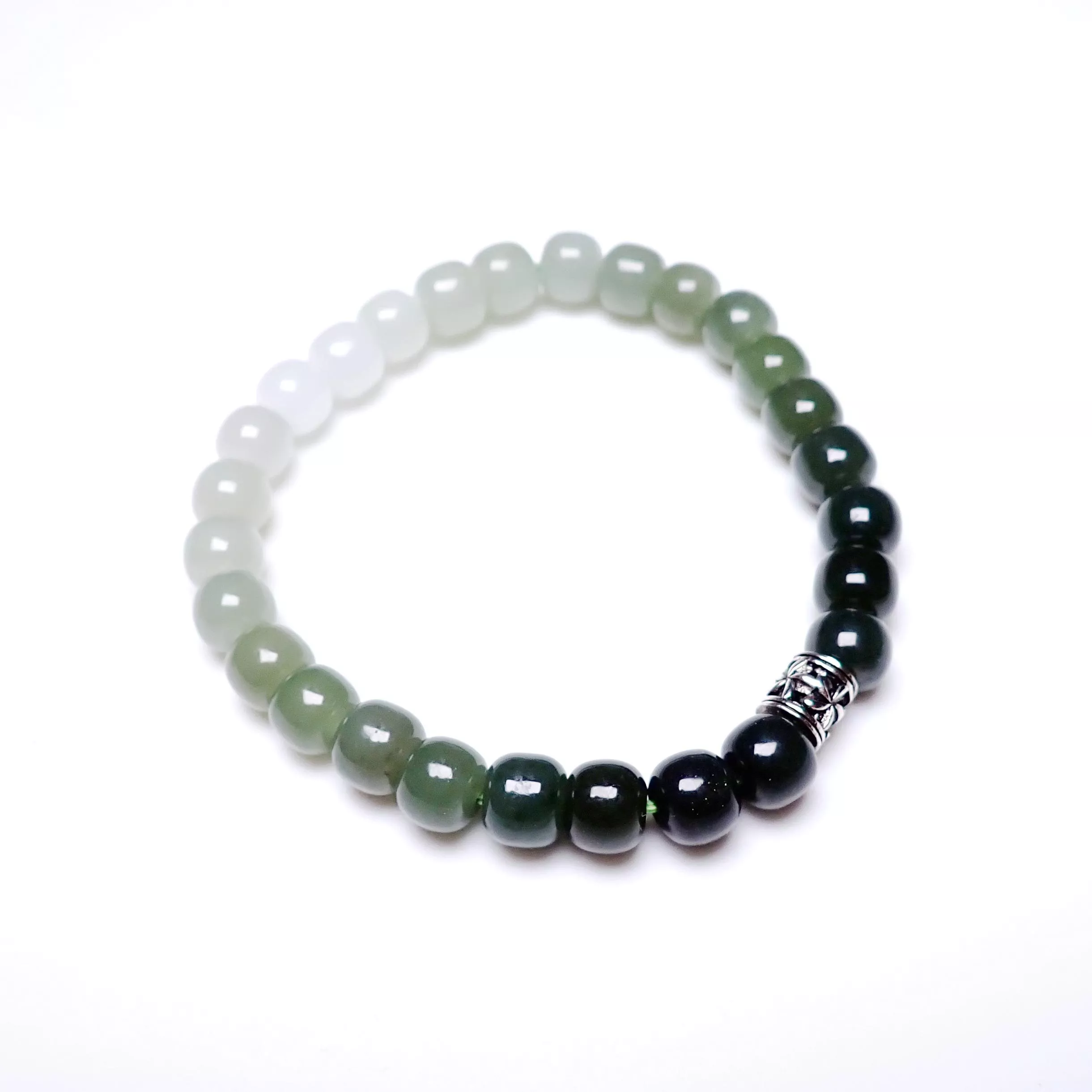 和田玉 漸層色鼓型珠 6x7mm手珠(可選擇銀珠)