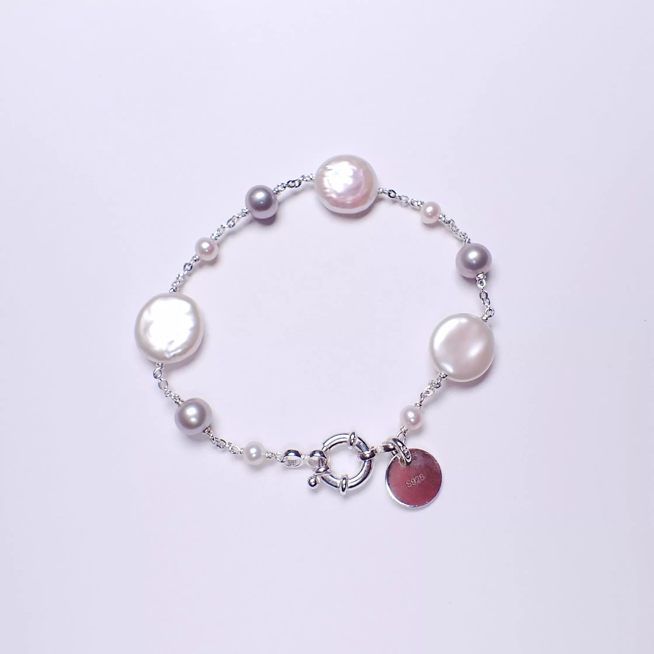 巴洛克珍珠與灰珍珠純銀手鍊