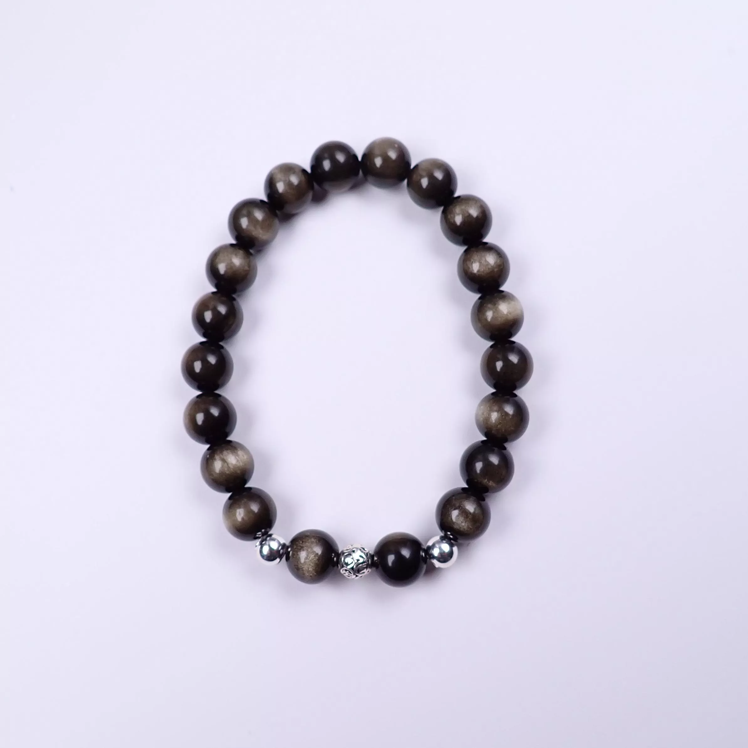 金沙黑曜石手珠8.5mm(可選擇銀珠)