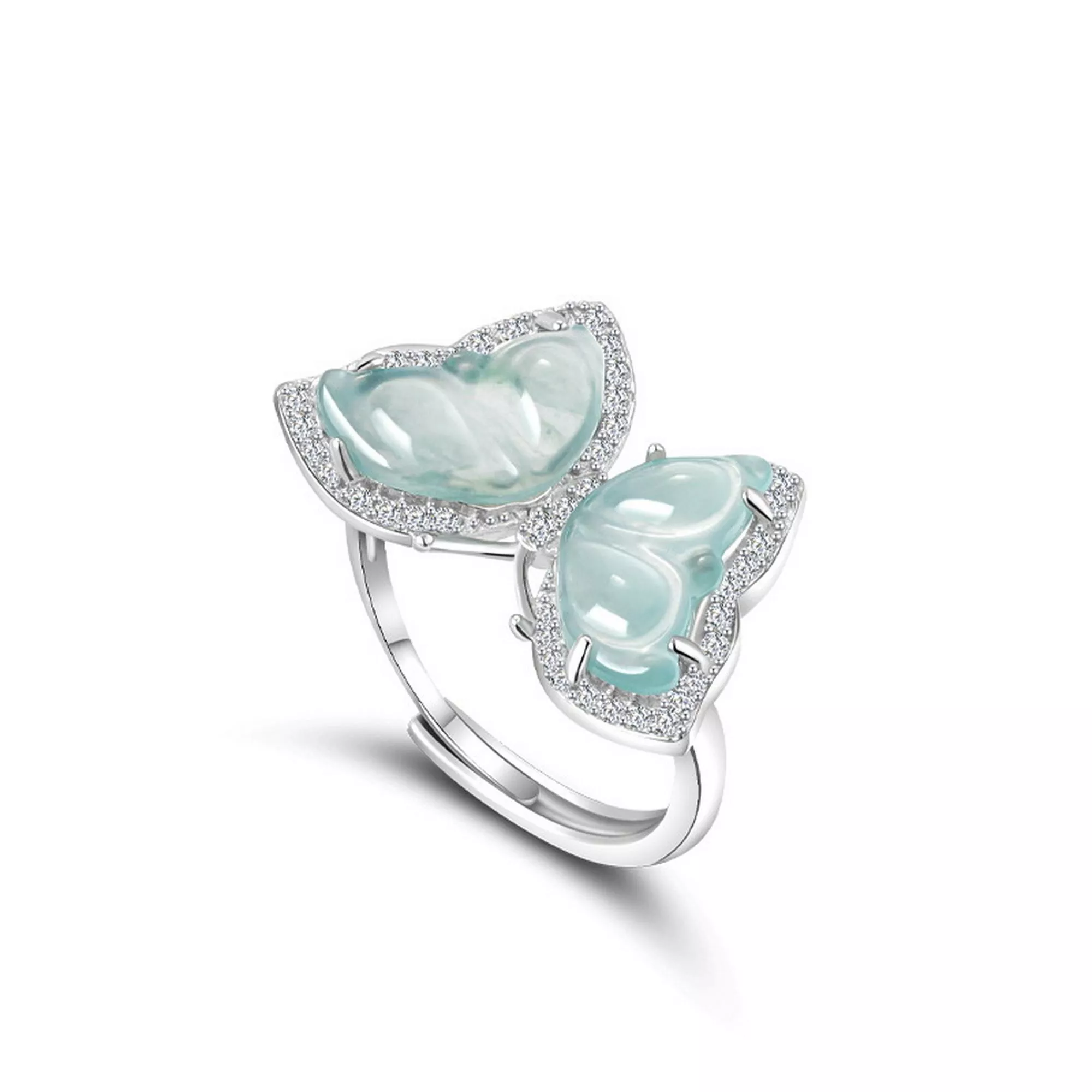 藍水玉蝴蝶純銀戒指