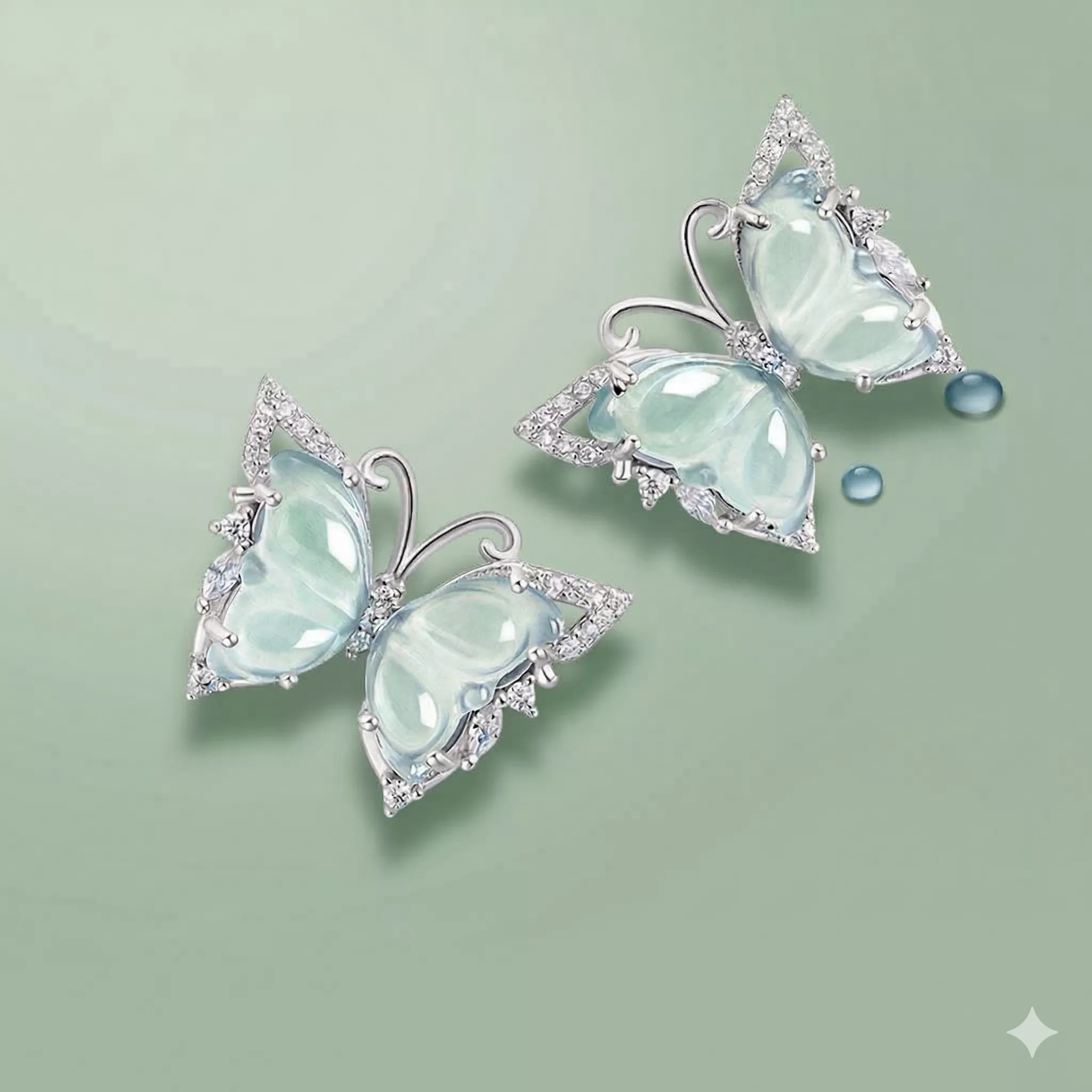 藍水玉蝴蝶純銀耳環
