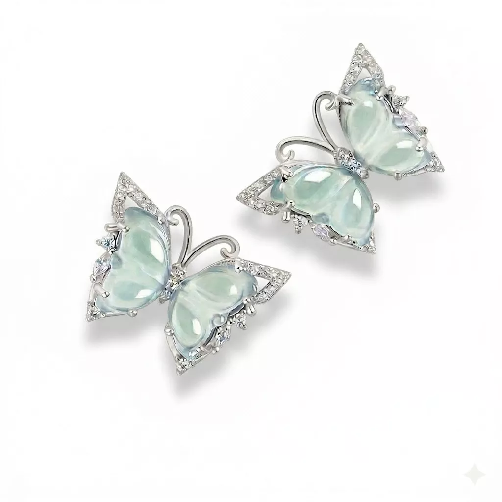 藍水玉蝴蝶純銀耳環