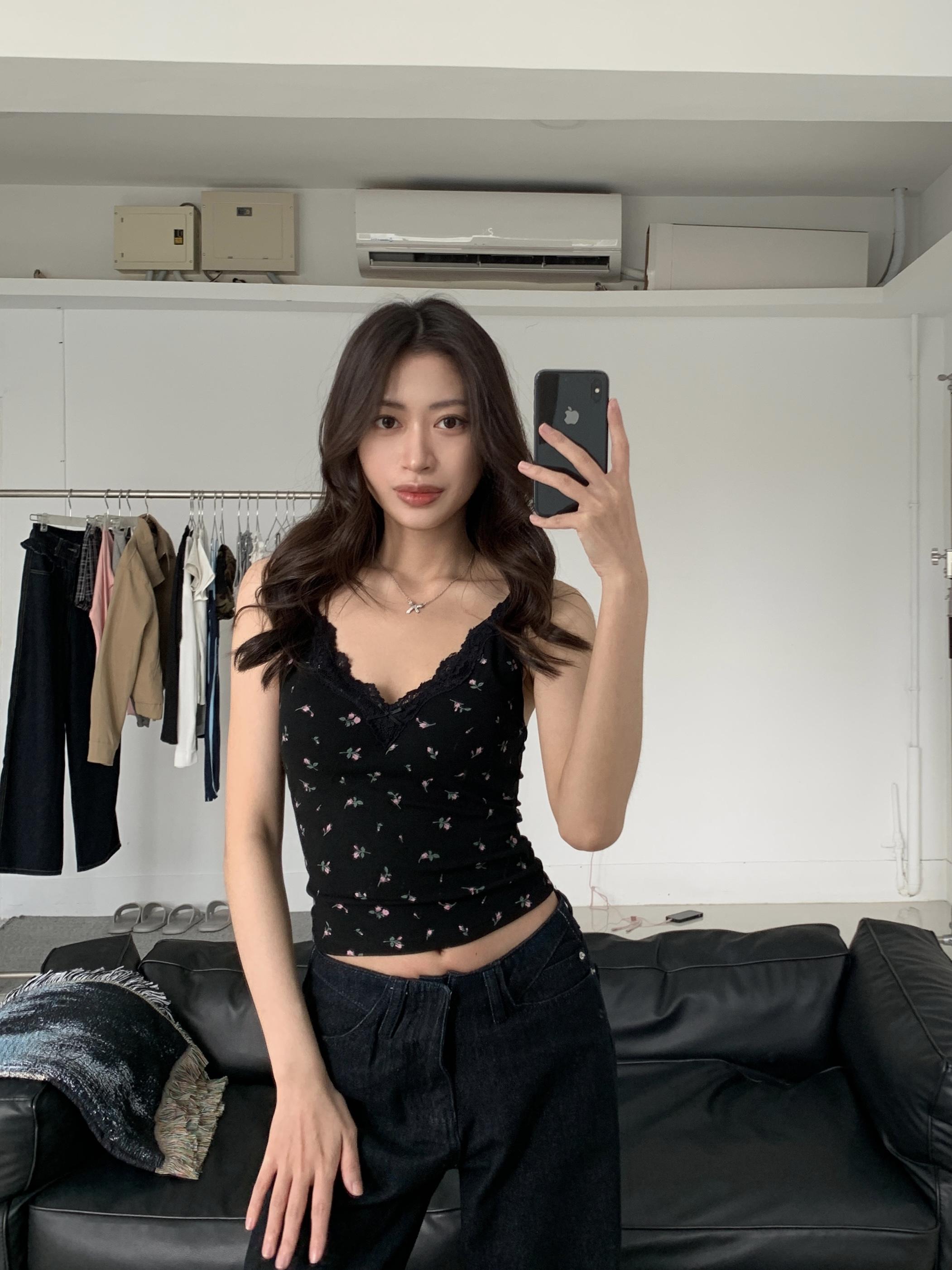 甜辣碎花蕾絲v領bra top(black)(S/M)
