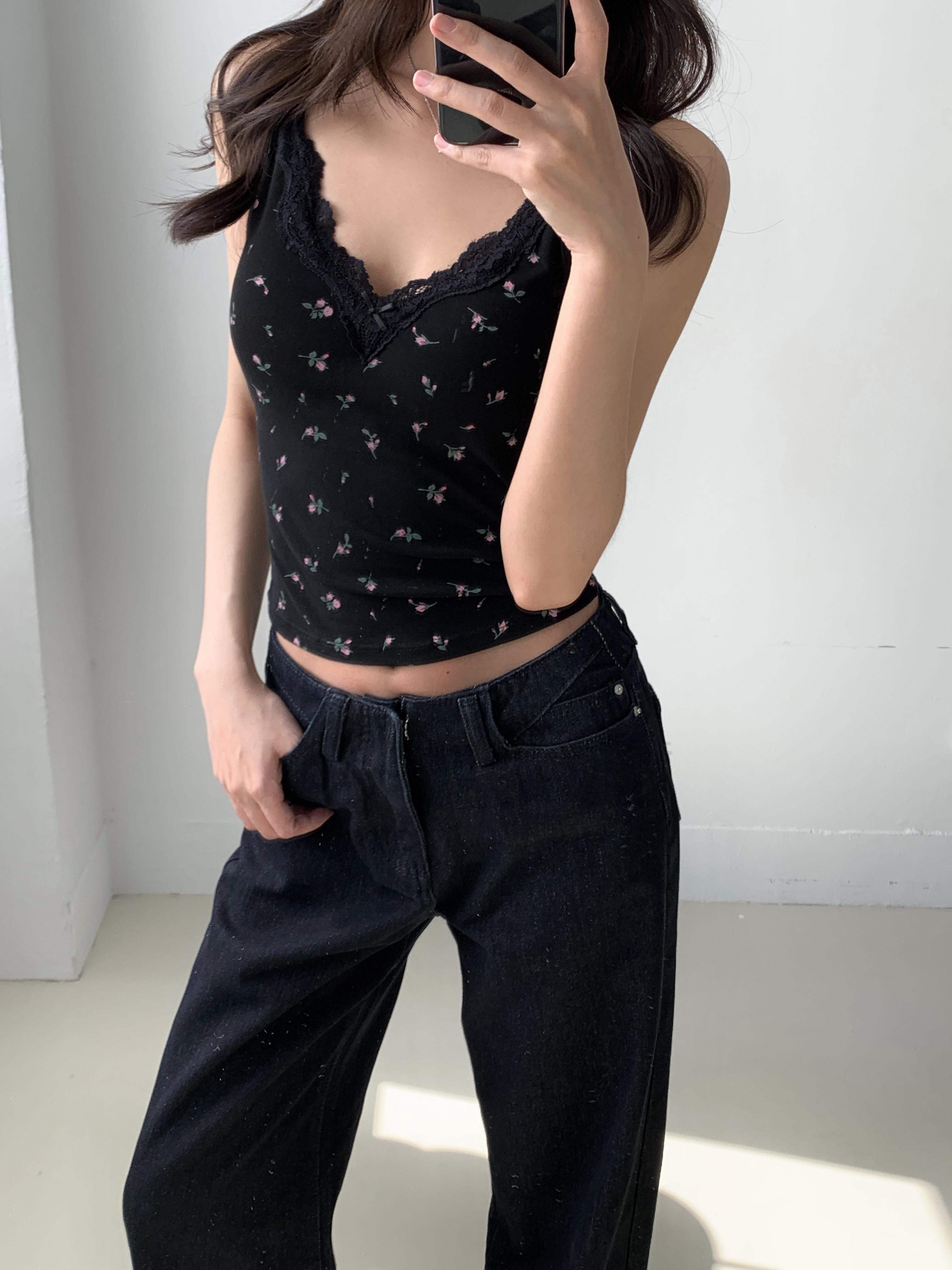 甜辣碎花蕾絲v領bra top(black)(S/M)