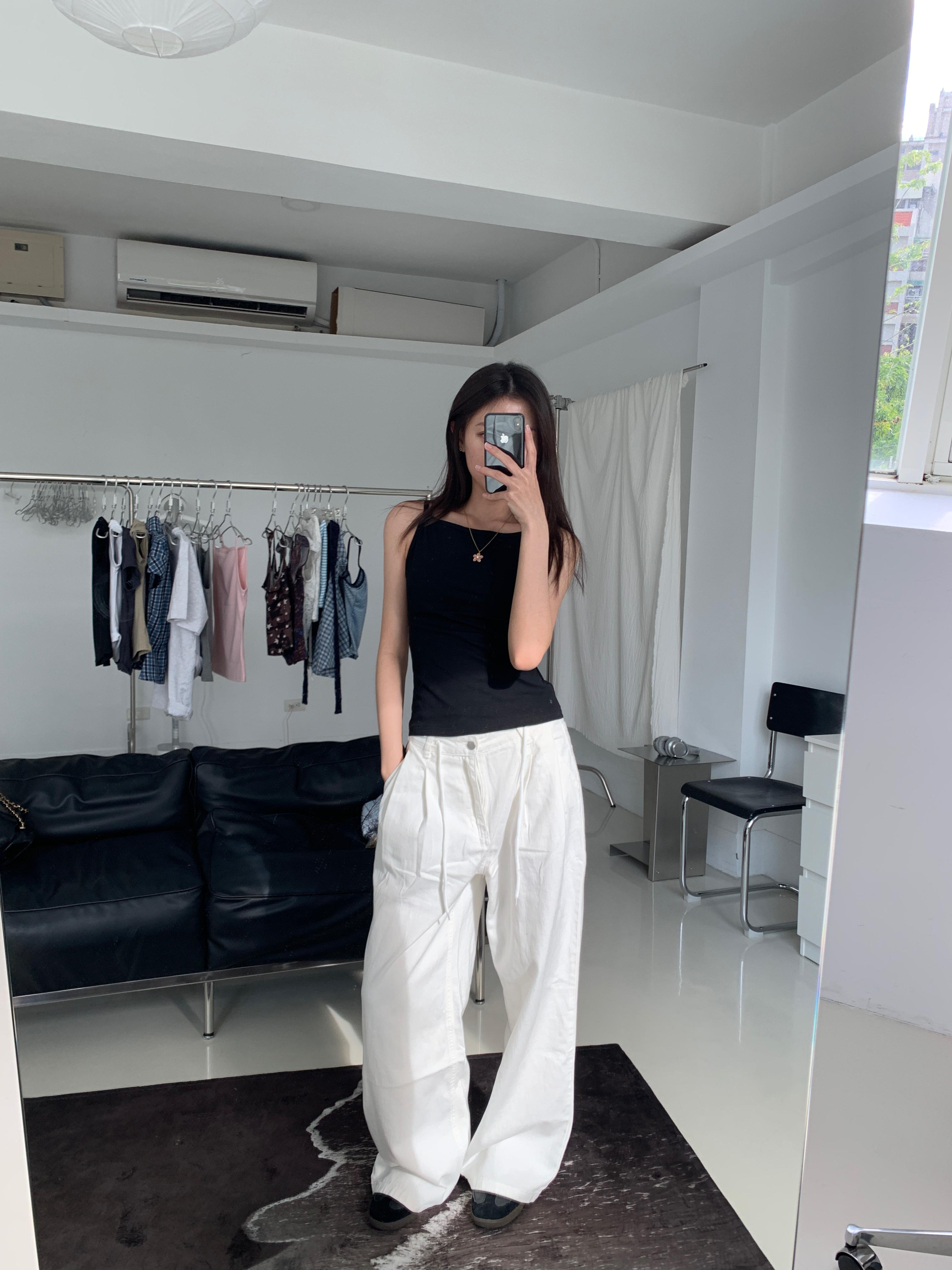 基本一字領吊帶背心(white/black/grey/pink)(F)