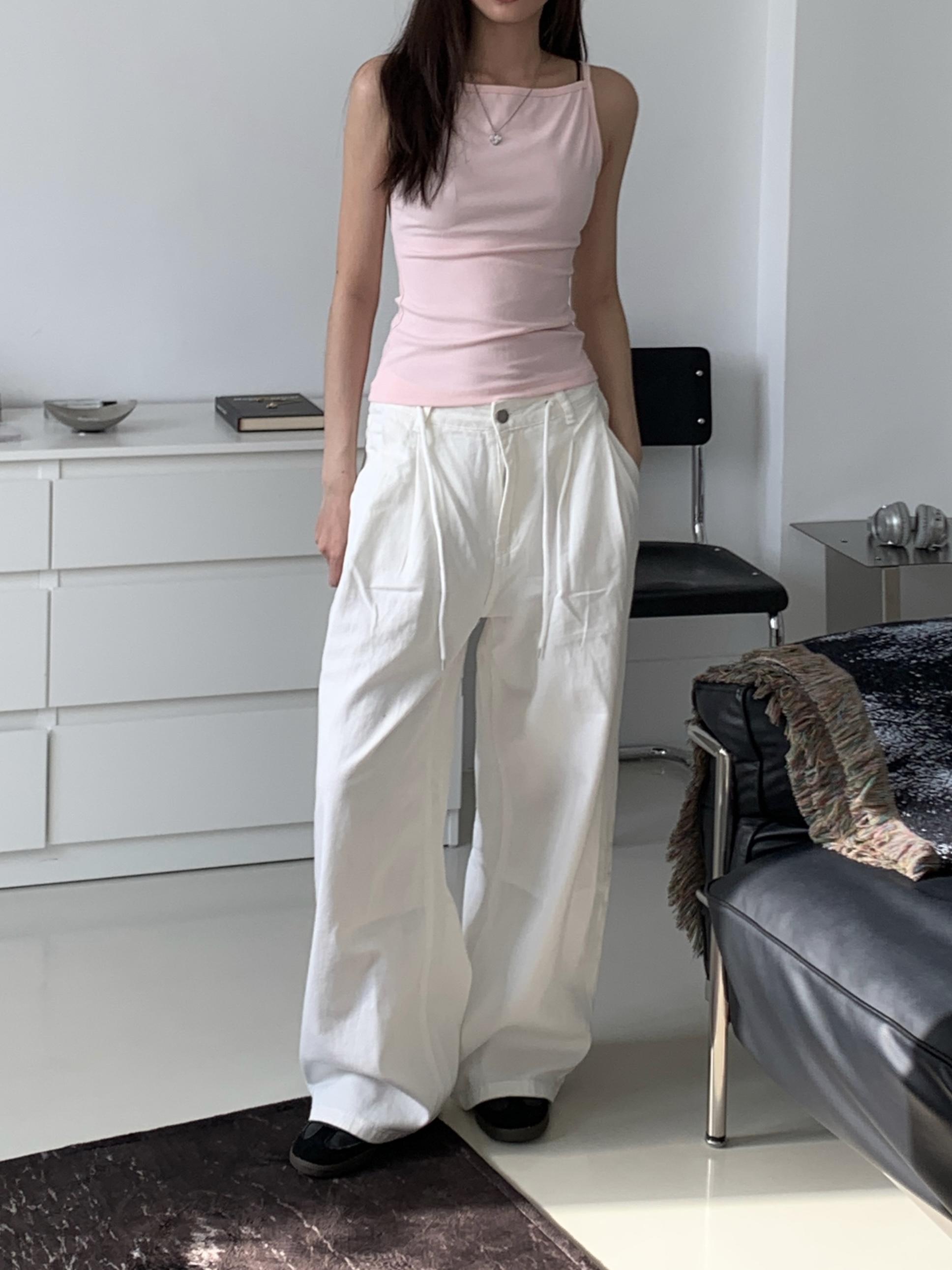 基本一字領吊帶背心(white/black/grey/pink)(F)