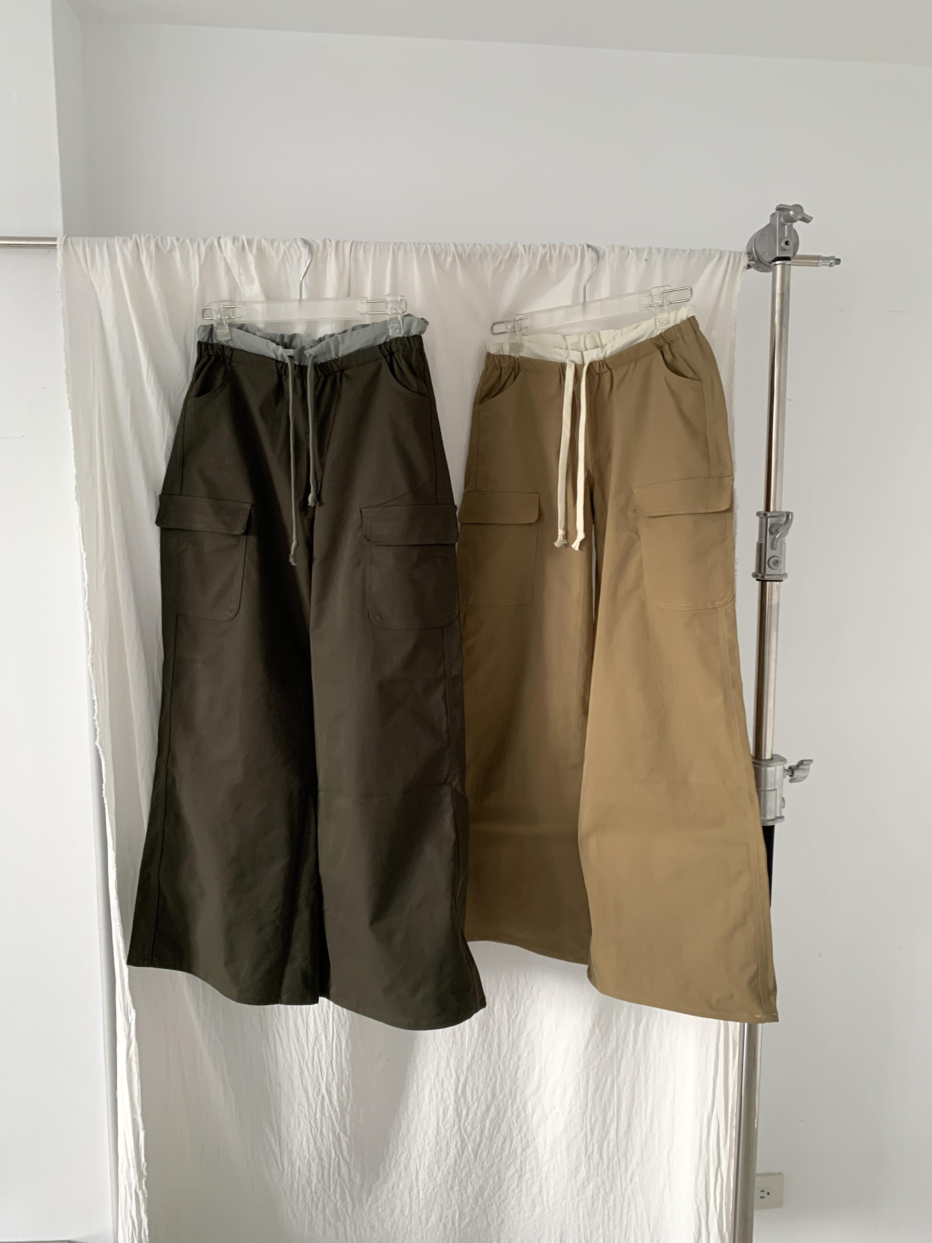 撞色設計感低腰工裝褲(green/khaki)(S/M/L)