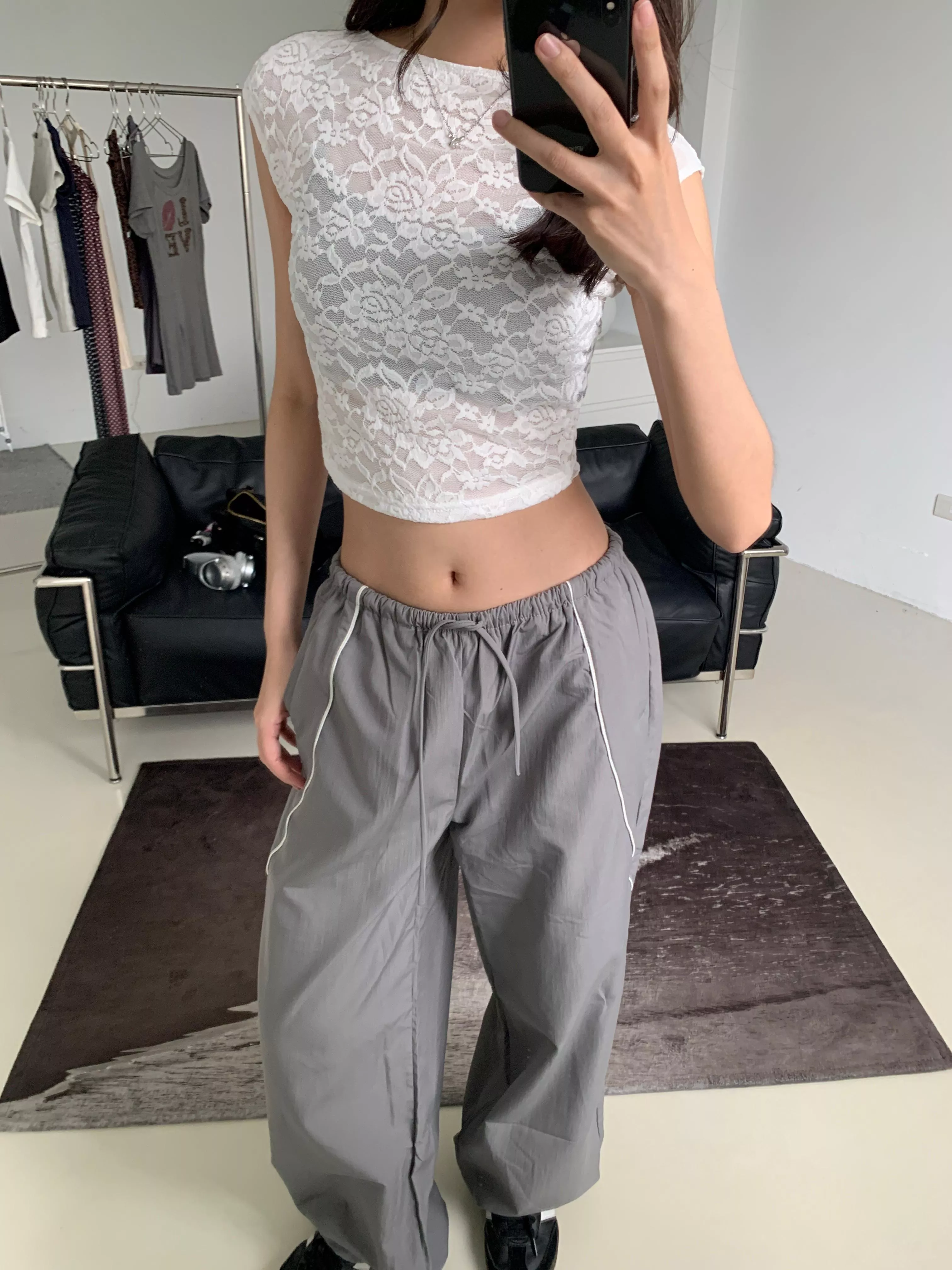 蕾絲露背綁帶短tee(white)(S/M)