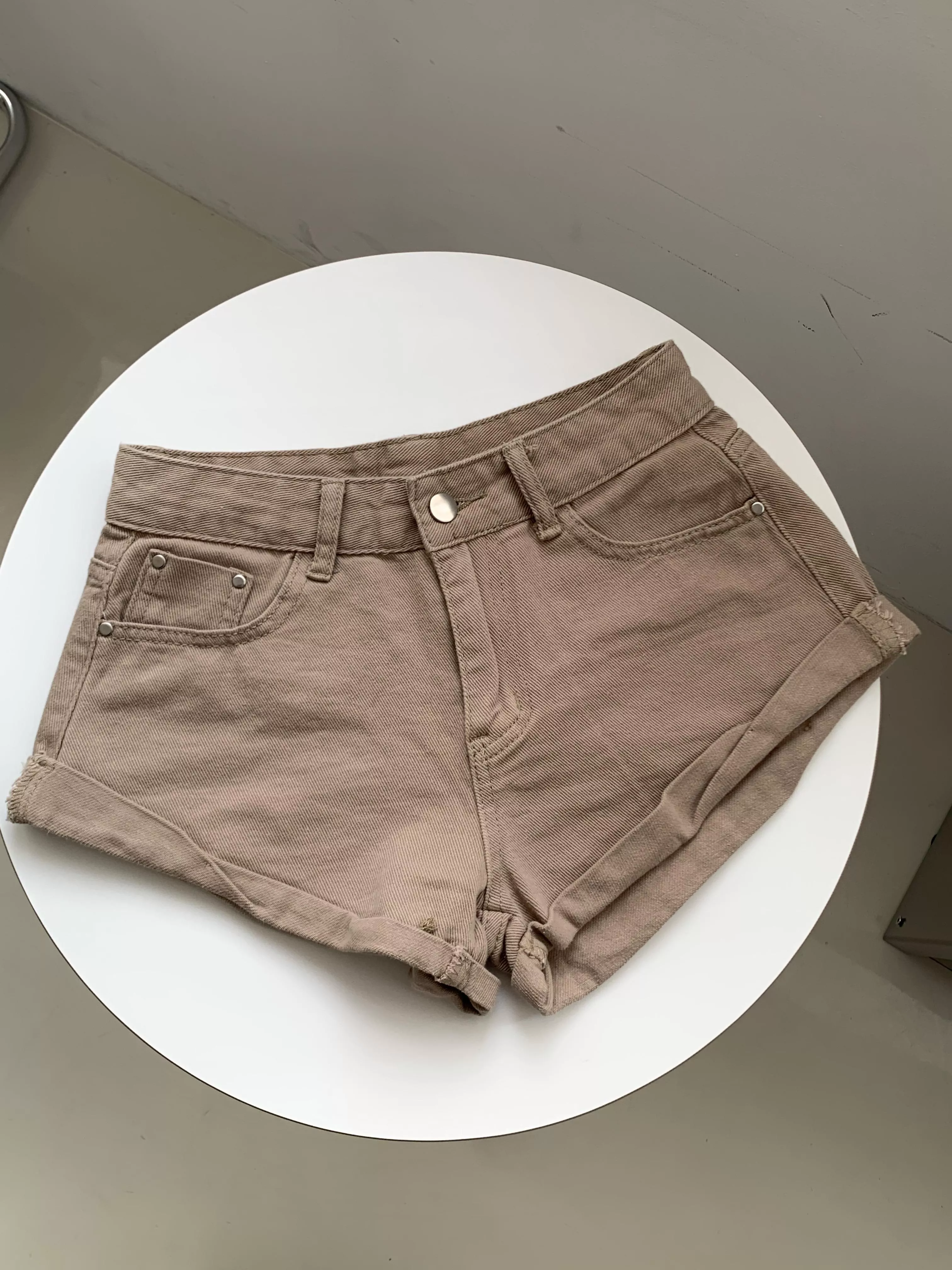 復古卡其設計感牛仔短褲(khaki)(S/M/L)