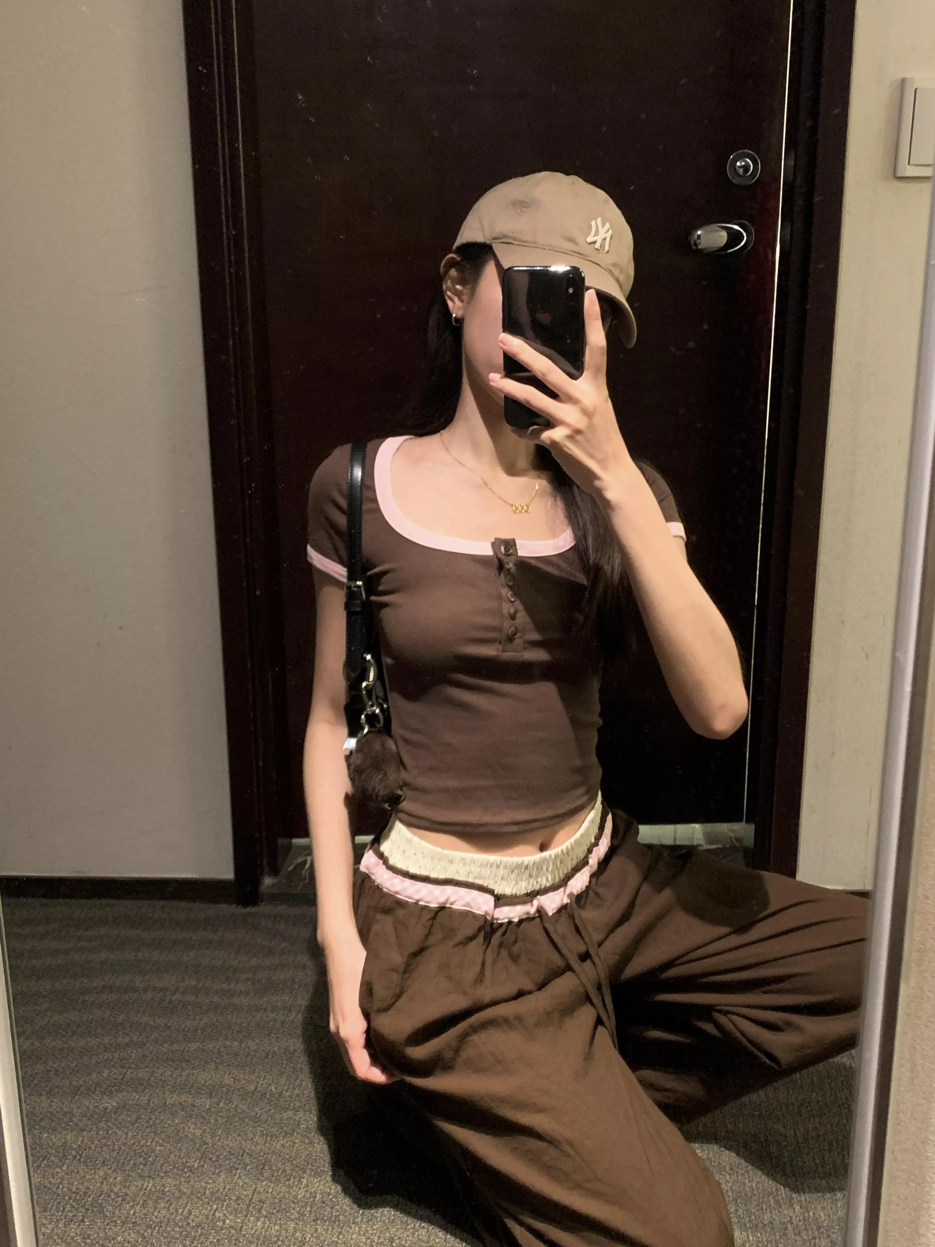 少女撞色休閒套裝(brown)(S/M)